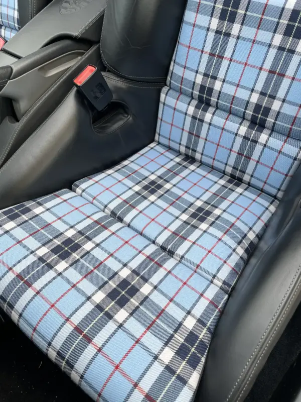 Bezüge für Innenflächen passend für Porsche Sportschalensitz mit Bezugsstoff Schottenkaro hellblau