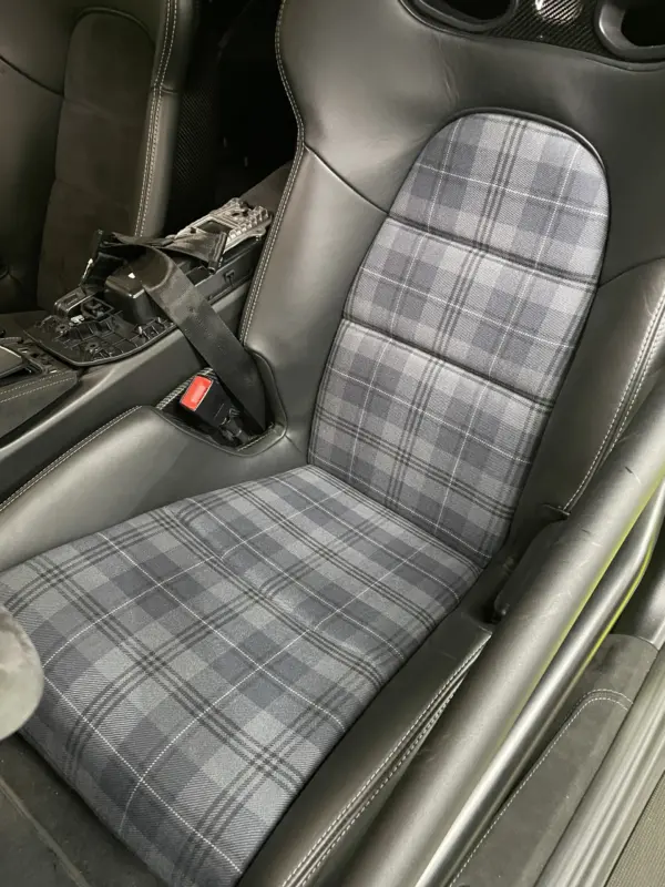 Bezüge für Innenflächen passend für Porsche Vollschalensitz mit Bezugsstoff Schottenkaro blau - grau
