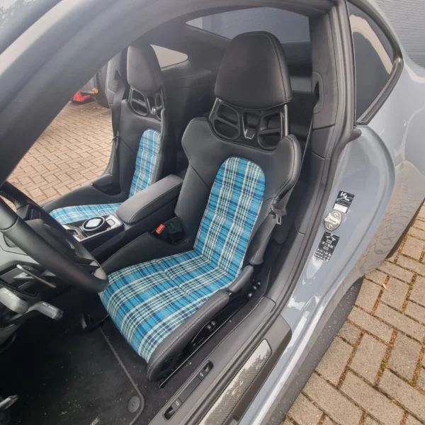 Innenflächen passend für Porsche Vollschalensitz mit Bezugsstoff Schottenkaro blau MDS – Bild 2