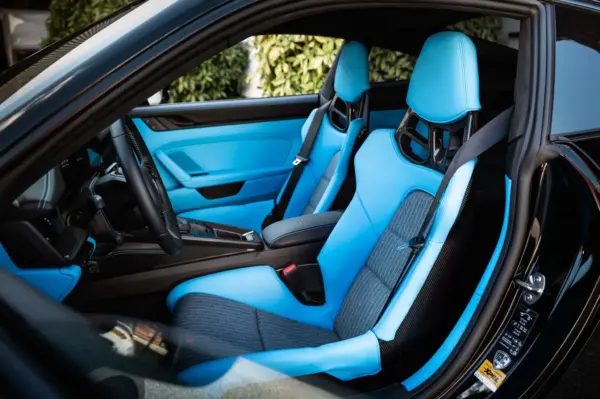 Innenflächen passend für Porsche Vollschalensitz mit Bezugsstoff Nadelstreifen grau / türkis
