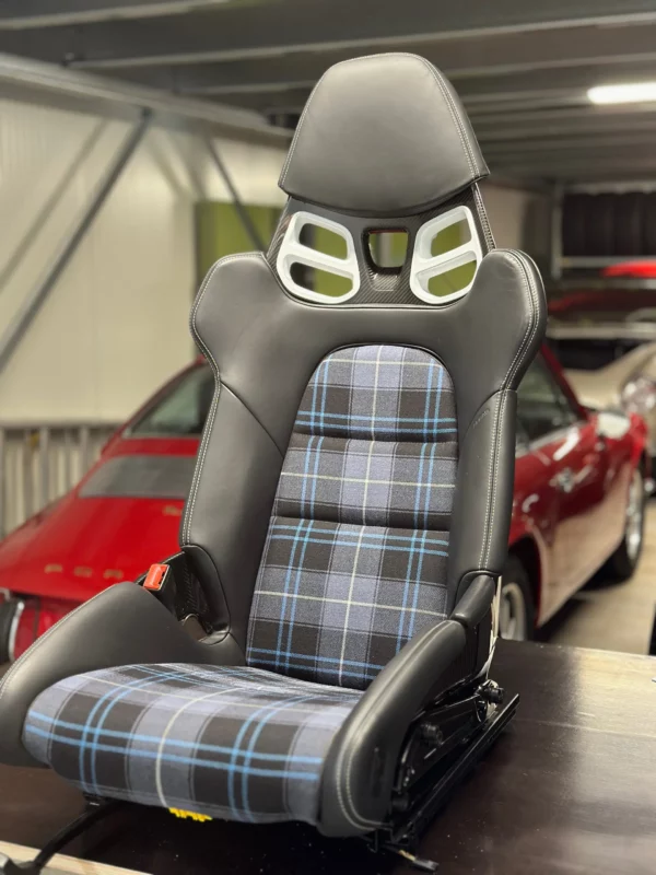 Innenflächen passend für Porsche Vollschalensitz mit Bezugsstoff Schottenkaro blau PA – Bild 5